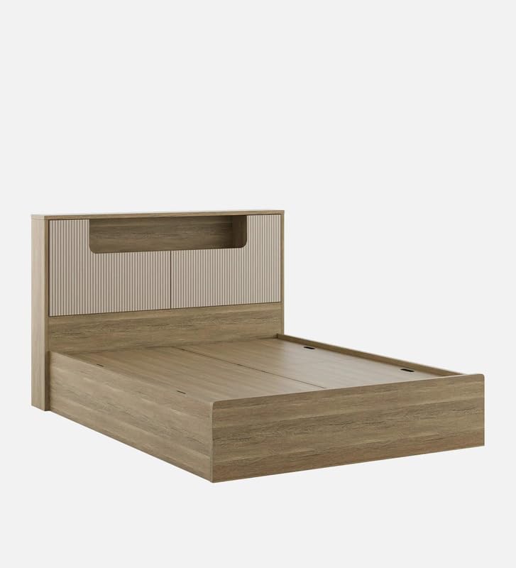 Image of Mintwud Pepperfry Engineered Wood Queen Size Bed with Box Storage | Wooden Double Bed Cot Palang Furniture with Headboard for Home Bedroom Living Room and Hotel (Sebastian Oak Finish)