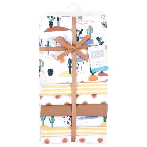 Image of Little Treasure Hudson Baby Cotton Poly Flannel Receiving Blankets Multipack, Yellow Fun Desert, 30x30 inches
