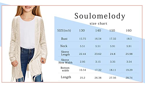 Soulomelody Girls Cardigan Open Front Lightweight Knit Hollow Out Crochet Tassel Long Sleeve Loose Sweater Coat Outwear Pink #TOP2