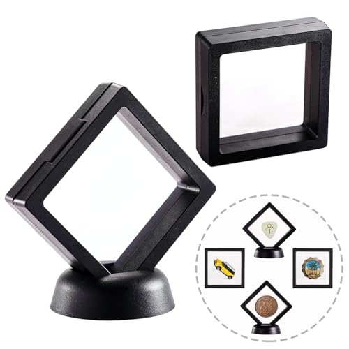 Set of 3 Challenge Coins Display Frame, YITOU Guitar Pick 3D Floating Display Case, Small Shadow Box, Clear Floating Frame Display Holder for Jewelry, Medals, Display Stands