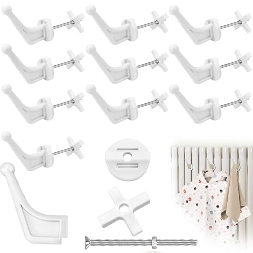 Boloest 10 ganci rotondi per termosifoni, ganci a vite in ABS per riscaldatori, guide per asciugamani per riscaldatori, radiatori per bagno, cucina (bianco)