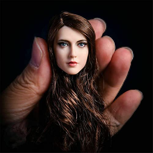 1/6 Scale Female Head Sculpt,European Girl Suntan Skin Planted Hair Head Carved For 12Inch Ph Tbl Jo Action Figure Body Collection (Blue Eyes And Brown Hair) #TOP17