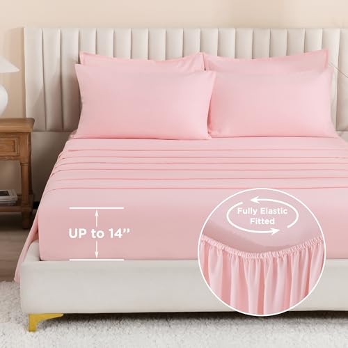 Litanika Twin/Twin XL Size Comforter Sets Pink - 5 Pieces Bed in a Bag Twin/Twin XL Bedding Comforter Sets, Solid Lightweight Bed Set with Comforter, Sheets, Pillowcase & Sham
