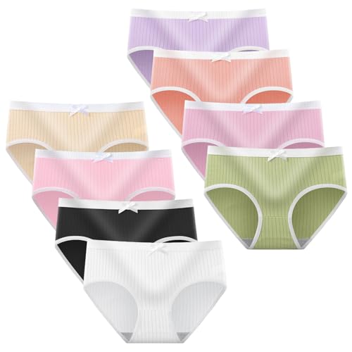 flintronic Pack de 8 Bragas Algodón Niña, Cómodas Ropa Interior Deportiva para Adolescente 8-12 Años, Multicolor Paquete Múltiple, M