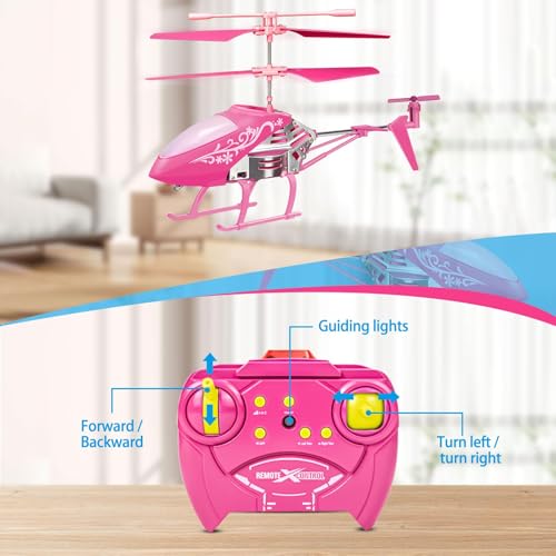 Remote Control Helicopter for Kids, Pink Rc Helicopters Toys for Girls 8-10 11 12 Years Old Gifts, 2.4GHz 3.5 Channel Rc Helicopter Drones with LED Light for Kids Beginner- Easy to Fly Indoor