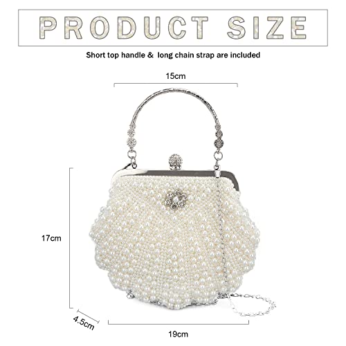 Bolso de mano tipo clutch para mujer de Oweisong con perlas, ideal para bodas, fiestas y eventos formales miniatura 2