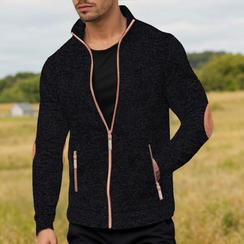 Mens Jackets Zip Up Stand Collar Fleece Jacquard Slim-Ft Sport Jackets - image 2