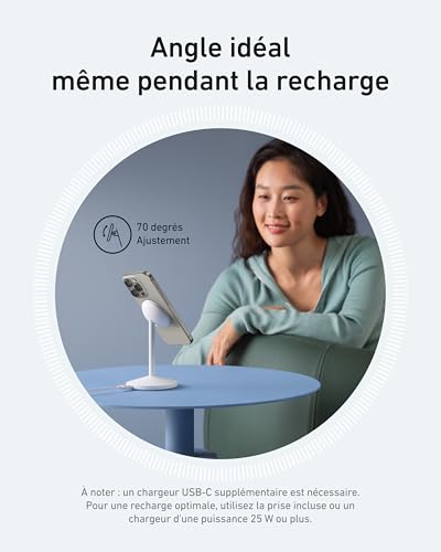 Anker MagGo station chargeur induction iphone, support induction rapide 15W compatible MagSafe,câble USB-C,certification Qi2,chargeur magnétique,pour séries iPhone16 et AirPods (adaptateur non inclus)