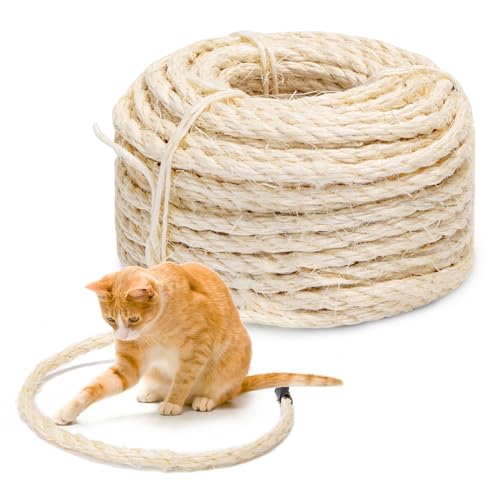 Nobleza Cat Scratching Sisal Rope for Cat Scratcher Kitten Jute Rope for Cats Scratching Post Kitten Hemp Ropes for Cats Tree Kittens Replacement Ropes for Kittens Tower Thick 6mm-Total 20m/66ft