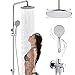 Produktbild Uvish Regendusche Duschsystem ohne Armatur Edelstahl ohne Bohren Duschset Duschgarnitur mit Handbrause Duschkopf, Runder Kopfbrause und Umstellung für die Wandmontage, Chrom