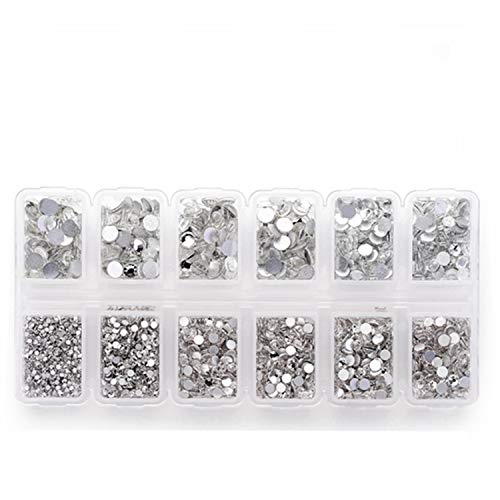 Zealer 1800Pcs Clear Crystal Nail Art Rhinestones Round Beads Top Grade Flatback Glass Charms Gems Stones For Nails Decoration Crafts Eye Makeup Clothes Shoes 300Pcs Each (Mix Ss3 6 10 12 16 20) #TOP23