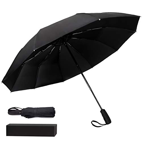 Opvouwbare paraplu,10 ribben Auto open/sluiten,Compacte paraplu,Winddichte paraplu,Automatische paraplu,Reisparaplu met prachtige verpakking,Zwart