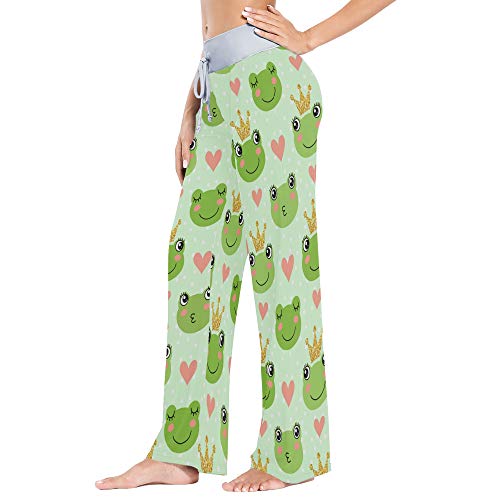 Uwsg Women's Pajama Pants Bottoms Leggings,Drawstring Wide Leg Lounge Pants Cute Frogs And Crowns High Waist Long Palazzo Bottom Yoga Pants #TOP1