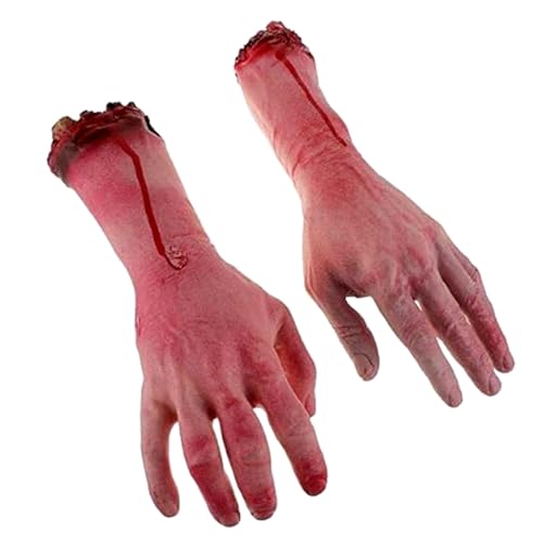 AQXONG Acessórios profissionais de Halloween, mão cortada com sangue de Halloween, decoração de mão cortada de terror adequada para o quarto secreto da casa encantada, festa de disfarces (2 peças)