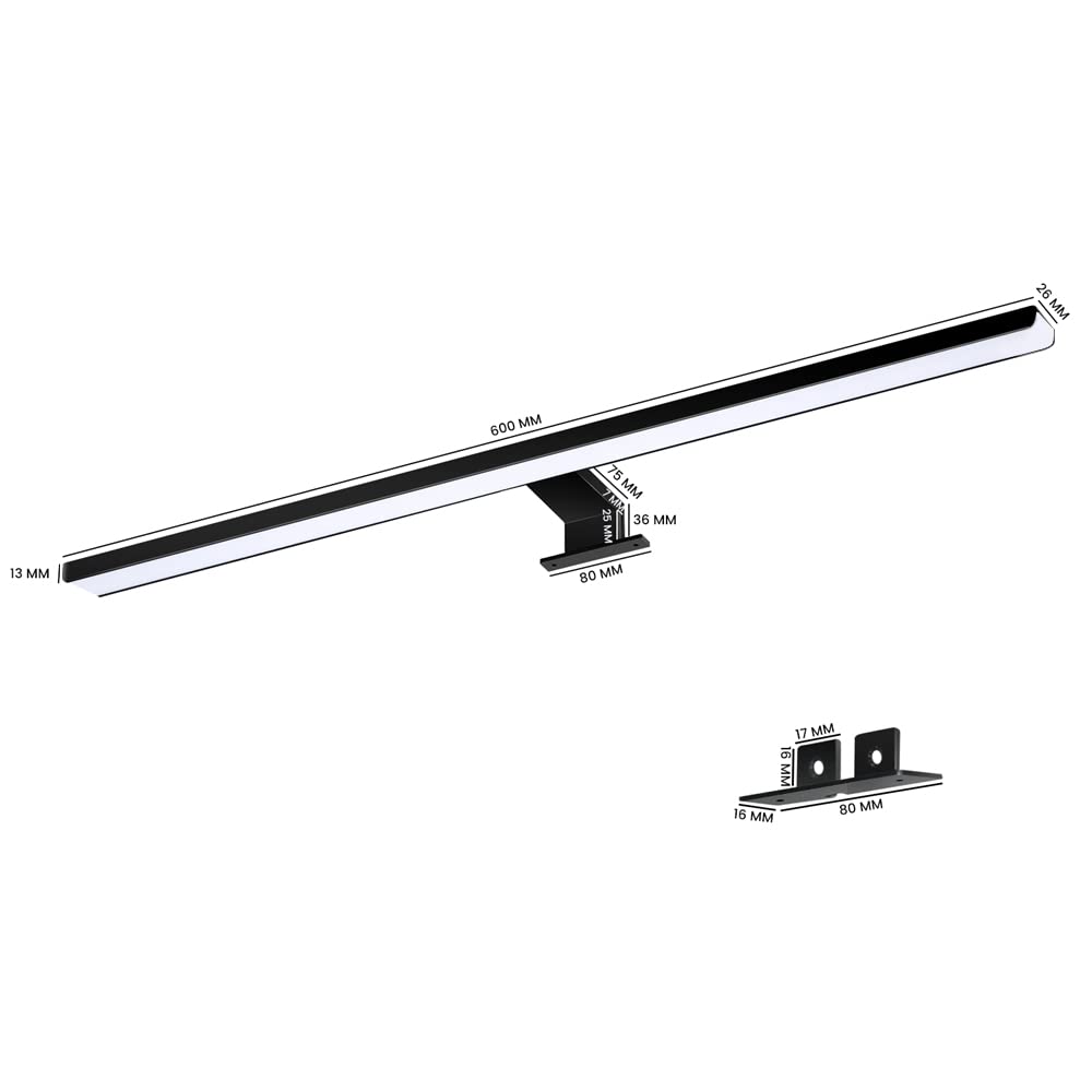 ERWEY 8W Lampada da Specchio Led per Bagno, 3000K Bianco Caldo 60cm 680lm, Lampada da Armadio IP44, Lampada da Bagno per Spechio in Plastica ABS Luce per Trucco 230V (600mm)