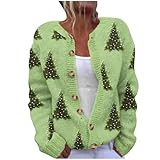 Christmas Sweaters for Women Ugly Funny Xmas Tree Print Button Up Cardigans Fall Winter Vintage Knitted Outerwear Coat