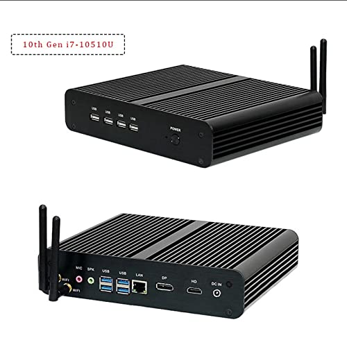 Barebones - Mini PC de escritorio silencioso sin ventilador Intel i7-10510U CPU Windows 10 y Linux, compatible con 4K HDMI, DisplayPort, LAN, WiFi, Bluetooth, NVMe mSATA, SSD SATA de 2.5 pulgadas