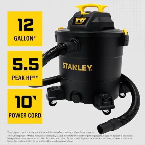 Image of STANLEY 12 Gallon 5.5HP Wet /Dry Vacuum,3-in-1 Vacuum Blower & Pump, Heavy-Duty for Wet /Dry Messes, Dust & Water, Ideal for Garage Jobsite Home, SL18199P