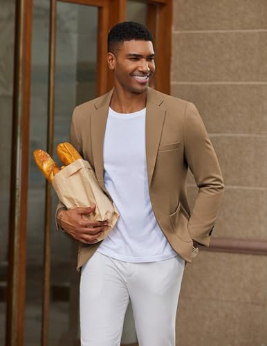 COOFANDY Suit Jackets for Men Slim Fit Casual Blazer Suit Jacket Two Button Lightweight Knit Blazers, Light Brown, XXL2