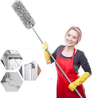 Feather Duster Cobweb Brush Extendable Pole Up to 100", Bendable Microfiber Duster for Cleaning Ceiling Fan, High Ceiling High Window Sills, etc. (100In)