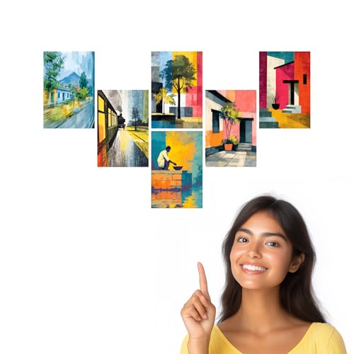 Image of SiddArtify Abstract Landscape Wall Art Poster Print Set - Modern Travel Poster Decor for Living Room Bedroom Office - Set of 2-4x6 Inch - Board (Pack of 6) - Sticker (Pack of 6)