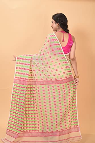 Sari jamdani de algodón bengalí hecho a mano vestido tradicional beige de 5.5m 3