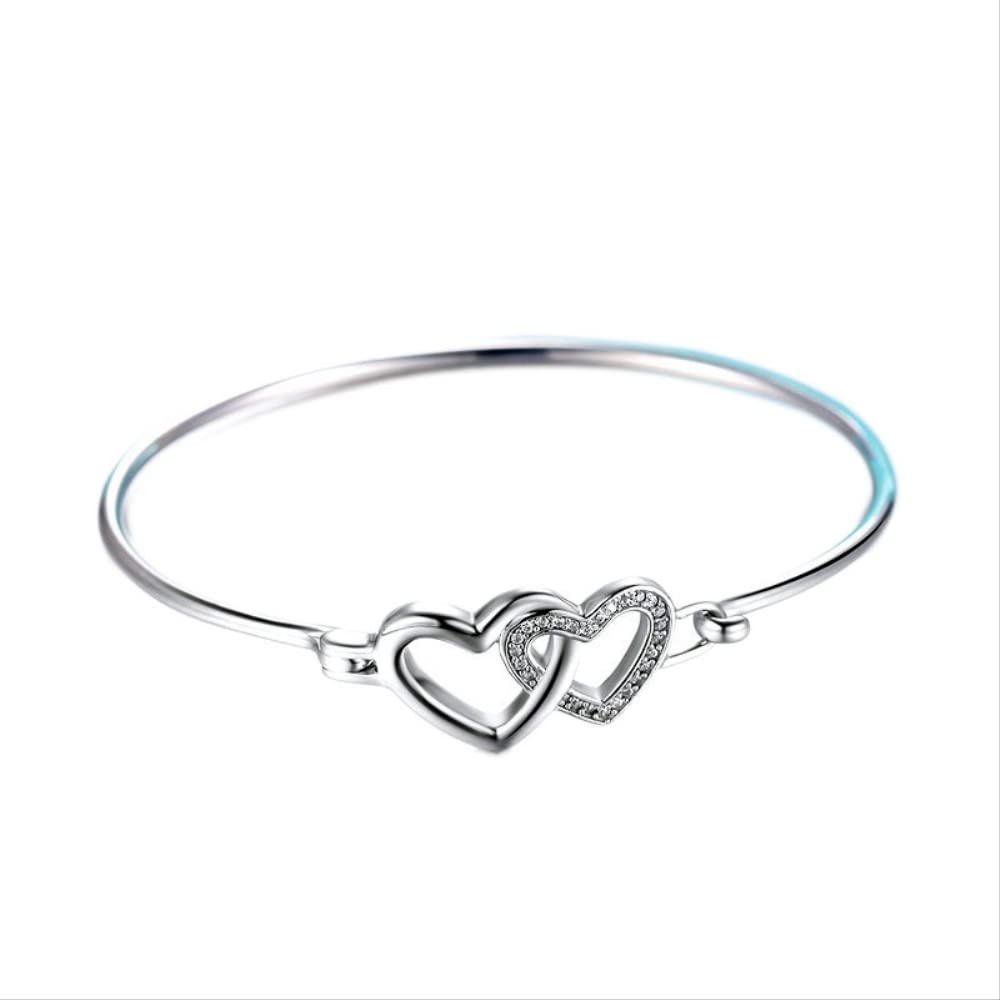 Pulsera y Brazalete con Dije en Forma de corazón de Cristal de tamaño Ajustable 925 para Mujer, joyería de Boda
