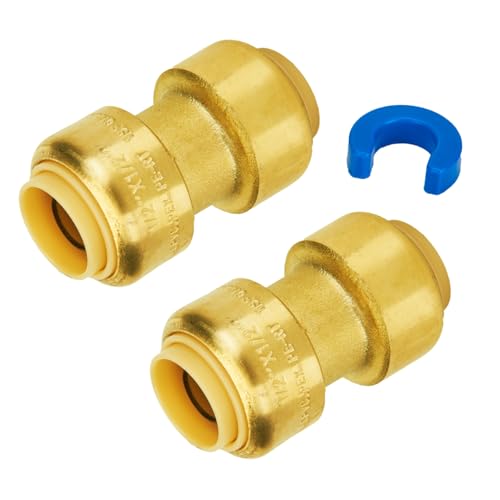 Image of SUNGATOR 1 /2 Inch Straight Coupling, Push-to-Connect Fitting, Brass, 2-Pack | Push Pex Fittings 1 /2 Inch, for PEX Pipe, Copper, CPVC, PE-RT, with 1 Disconnect Clip