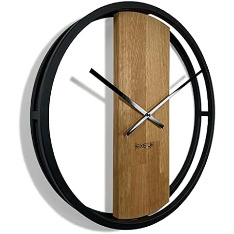 Wanduhr groß ohne tickgeräusche LOFT OVAL Metall schwarz 3D XXL modern Holz Badezimmer Wohnzimmer Cover