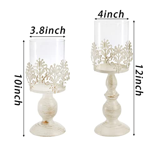 Soujoy Set Of 2 Candle Holder For Pillar Candle, Rustic Hurricane Candle Holder With Glass Screen Cover, Vintage Metal Solid Candlestick For Wedding, Party, Fireplace, Centerpiece Decor, 10'', 12'' #TOP1