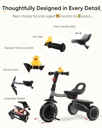 image for RIDYEE Toddler Tricycle for 18 Months to 5 Years, Foldable Tricycles f