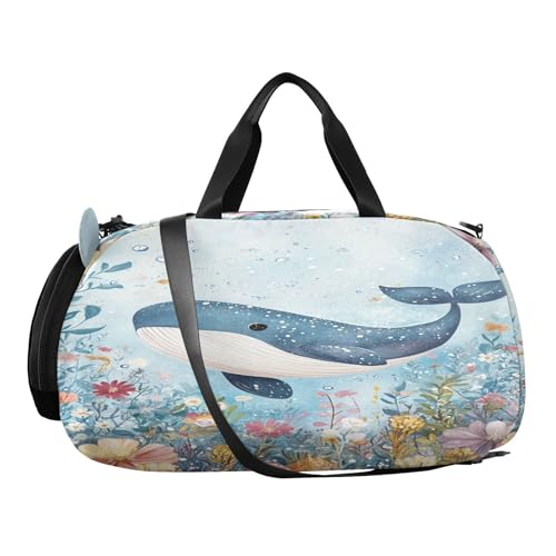 Whale Bubble Blue Kids Travel Duffel Bag for Boys Girls Overnight Weekend Tote Bag with Shoes Compartment for Dance Gym Sports2
