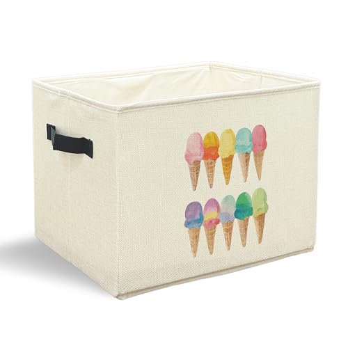 JFFTLL Summer Ice Cream Storage Bins with Handles, Ice Cream Lovers Gifts, Colorful Ice-Creams Collapsible Laundry Basket Storage Box for Home Bedroom Bathroom Clothes Toys Books