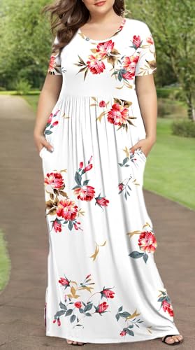 Image of LONGYUAN Women's Plus Size Maxi Dresses Summer Short Sleeve Casual Long Dress 2026 XL-6XL