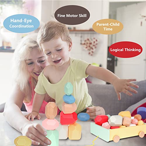 Cewkoo Wooden Stacking Blocks, 26 Pcs Balancing Wood Building Blocks Set, Sorting And Stacking Games For Preschool Learning Educational Puzzle, Montessori Toys For Kids Toddlers 1Year Old+ #TOP3