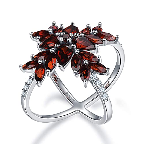 LP LOHASPIE Bague en argent sterling 925 pour femme et fille sertie de pierres précieuses naturelles grenat rouge pierre de naissance zircon cubique bague de promesse bijoux fins (Rouge, US Size 6) Cover