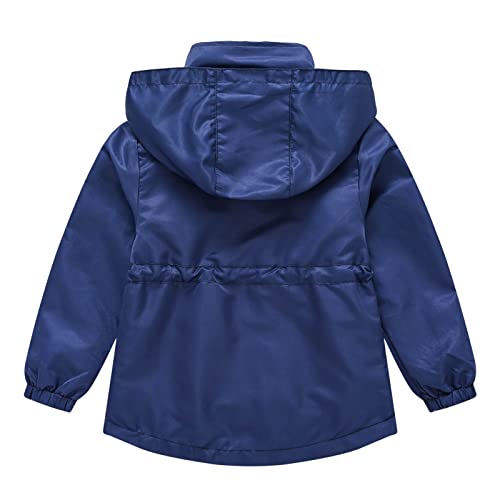 Hooded Rain Jacket for Kids Girls Zipper Solid Windproof Warm Outerwear Casual Windbreaker Raincoat with Pocket2