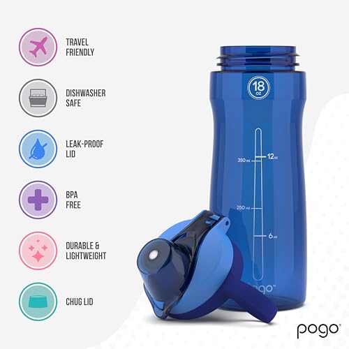 Pogo BPA-Free Tritan Plastic Water Bottle with Chug Lid, 18 Oz, Blue - Thumbnail 5