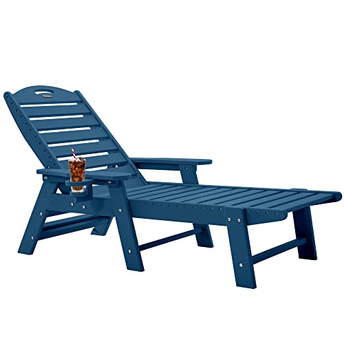 Chaise Lounge For Outdoor, Patio Lounge Chairs For Outside, Chaise Lounge Chair With 6 Positions, Hdpe Lounge Chair With Cup Holder For Pool Poolside Deck Backyard Lawn, Azure Blue #TOP9