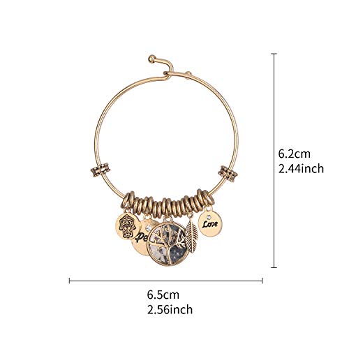 Image of LUX ACCESSORIES Gold Round Pendants Hamsa Peace Love Tree of Life Feather Bohemian Bangle Bracelet