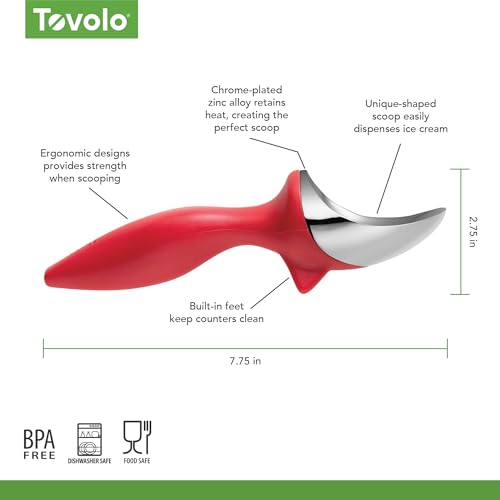 Image of Tovolo Ice Cream Scoop Candy Apple Red Dishwasher Safe Heavy Duty Ice Cream Scooper with Elevated Tilt Up Design, Heat Retaining Ice Cream Scoops with Non Slip Handle for Cookie Dough, Gelato, Sorbet