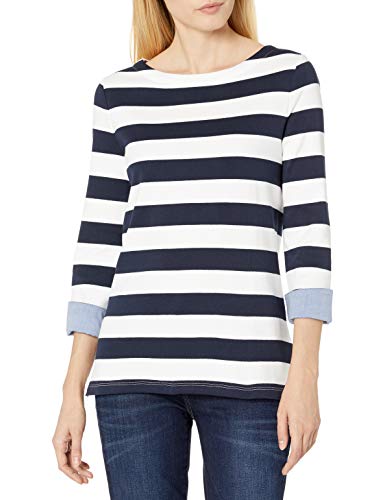 Nautica Women's Boatneck 3/4 Sleeve 100% Cotton Shirt, Navy, Medium