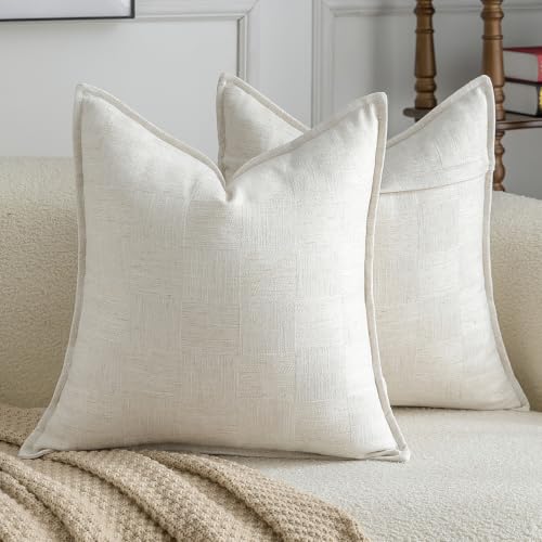 MADIZZ Pack of 2 Decorative Throw Pillow Covers 18x18 Inch Natural White...