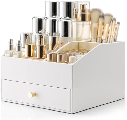 VLANDO Makeup Organzier,Vanity Organizer with Drawers, PU Leather...