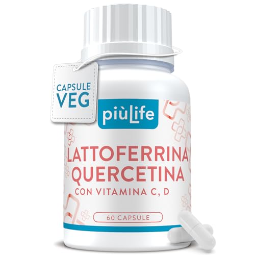Lattoferrina 200 Immuno Quercetina PiuLife, Integratore Difese Immunitarie 60 Capsule con Vitamina C e D3, Lattoferrina Quercetina sistema immunitario