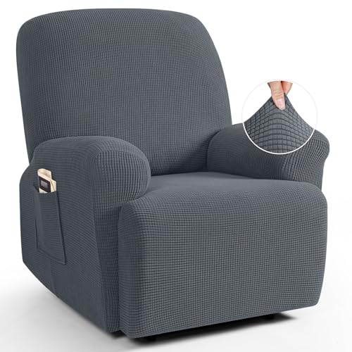 TAOCOCO Recliner Cover 4-Pieces, Recliner Stretch Sofa Slipcover, Recliner Cover 1 Seat, Couch Protector Soft, Furniture Protector Covers with Elastic,Chair Covers Jacquard Pattern (Grey)