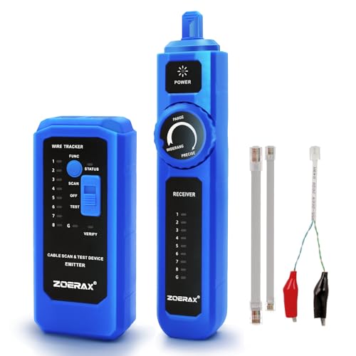ZOERAX Wire Tracer, Network Cable Tester with Auto Wake Function - Locate, Test, Tone in One Step Safe for POE Switch Tracing, Anti-Interference, for Continuity, Wire Map, Open/Short, Long-Lasting