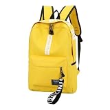 Mochila de lona unissex de grande capacidade, mochila escolar, Amarelo, Small, Minimalista