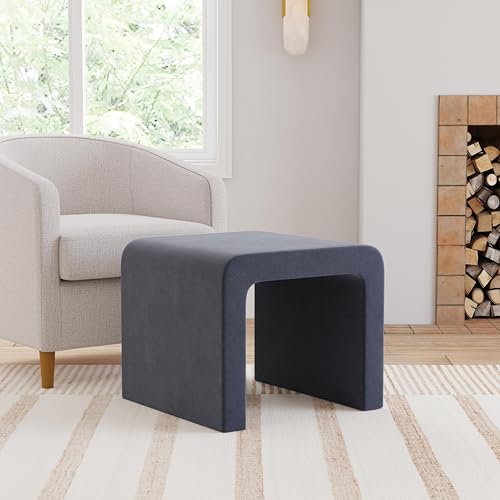 Image of HomePop 22 inch Modern Arch Velvet Ottoman - Steel Blue Velvet