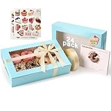 OAMCEG 24 Pack Cookie Boxes with Window, 12x8x2.5 Inch Bakery Treat Boxes for Christmas Holiday Gift Giving, Desserts, Donuts, Pastries-Blue